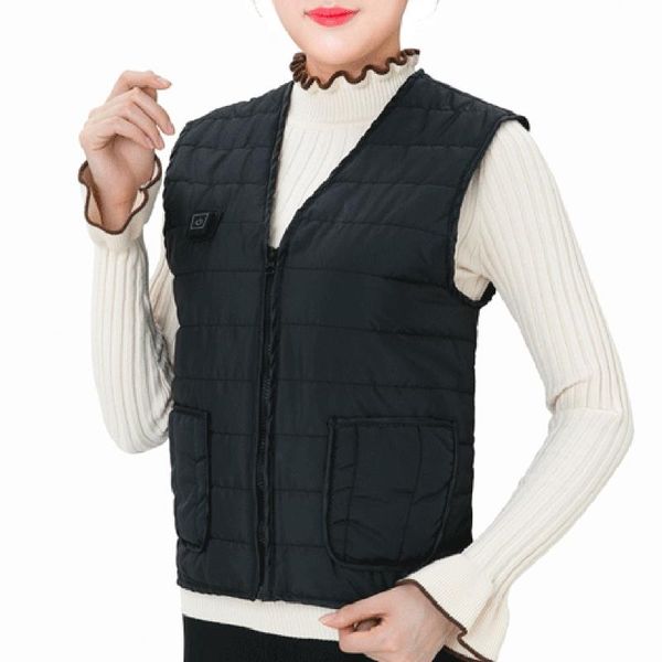 

5 area smart heated vest usb charging electric zip up heating sleeveless jacket thermal body warmer waistcoat men's vests, Black;white