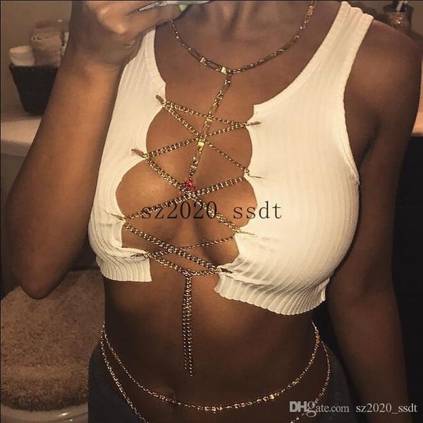 

rs women vest metal chain strap t-shirt fold split fork breast wrapping short sleeve casual shirts, White