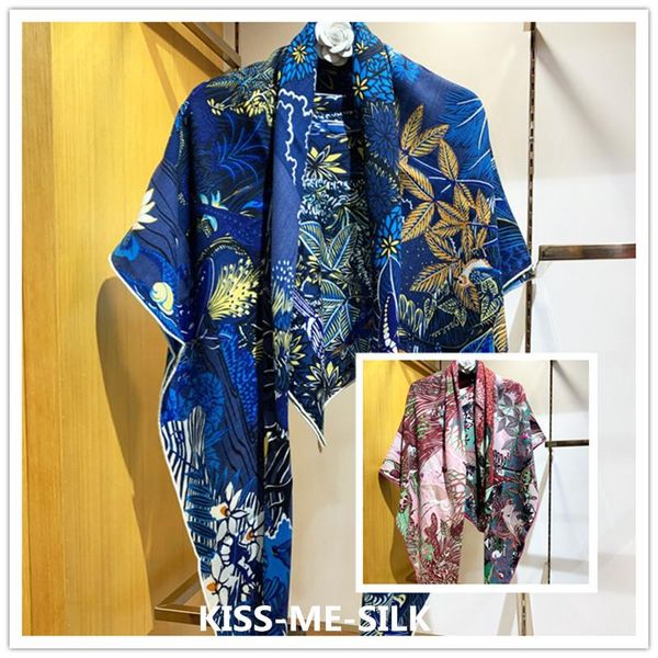 

wildlife world big square scarf silk cashmere velvet warm shawl winter for women 135*135cm/160g scarves, Blue;gray