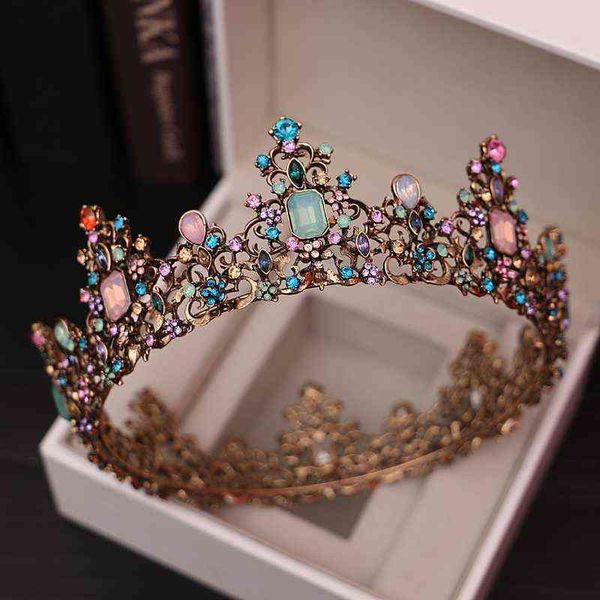 Baroque Vintage Color Jelly Crystal Round Bridal Tiara Crown Black Pageant Diadem Вуаль Tiara Свадебные аксессуары для волос 21214