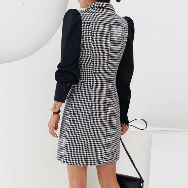 

casual dresses fashion autumn korean vintage patchwork single breasted suit overcoat simple slim dress houndstooth chic p0pg, Black;gray