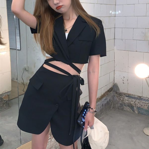 

two piece dress vetement femme 2021 summer casual set women crop mini skirts suits ensemble 2 pieces conjuntos de mujer kv5g, White