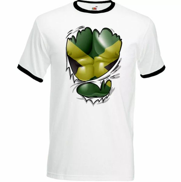 

torn jamaican flag mens jamaicia t day reggae football bob marley, White;black