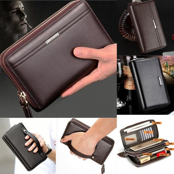 

wallets men business clutch bags pu leather case cigarette purse handy card holder cash male double zipper long wallet, Red;black