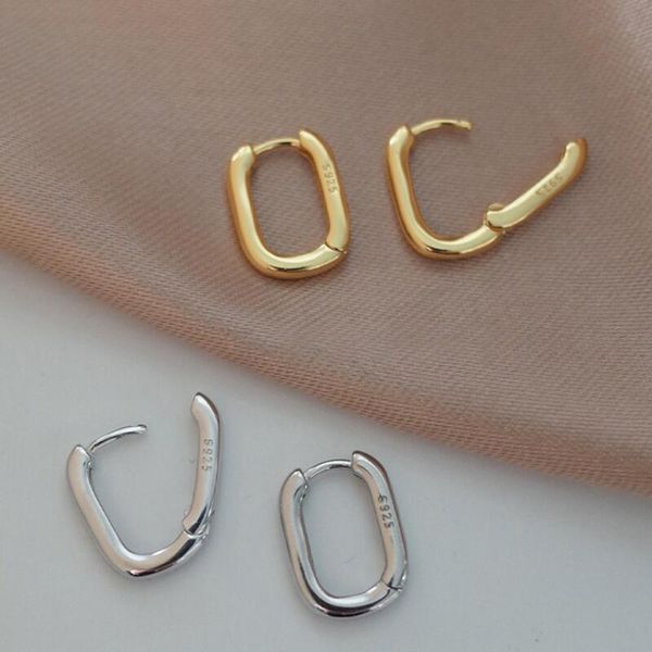 

hoop & huggie real 925 sterling silver minimalist bohemian ear buckle for women punk square earring jewelry accessories, Golden;silver