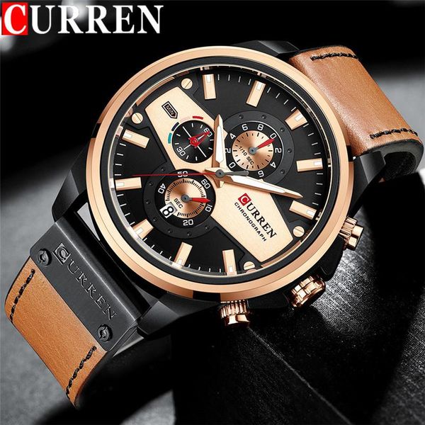 

wristwatches curren man wristwatch chronograph calendar sport men watch military army genuine leather male clock gift 8394, Slivery;brown