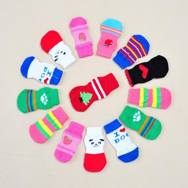 

4pcs warm puppy dog socks soft pet knits cute anti slip shoes small medium dogs product #j20 apparel