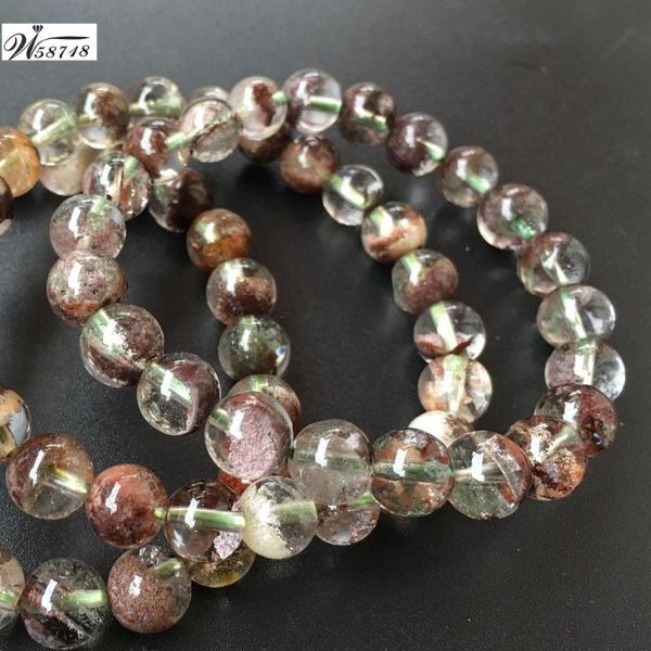 

charm bracelets beautful jewelry 7.5~8m natural green phantom crystal round beads stretch bracelet 7.5" g8703, Golden;silver