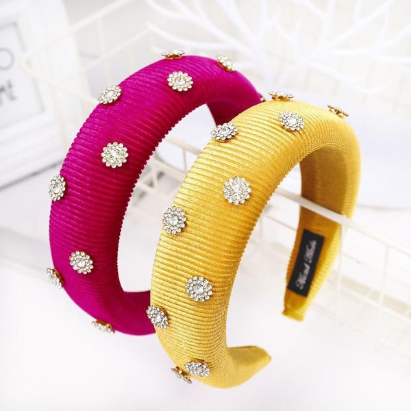 

velvet flower rhinestone padded hairband women sponge diamond crystal headbands for girls thick bezel hair accessories1
