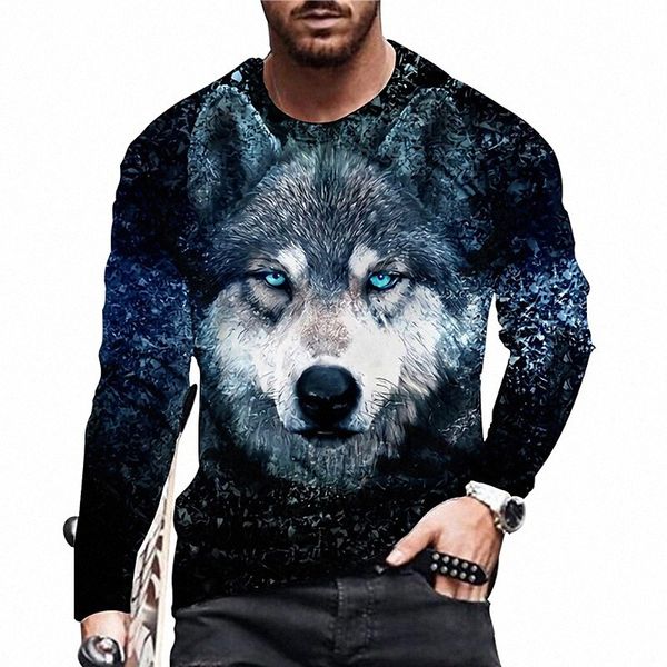 

men's t shirt 3d print graphic prints wolf crew neck daily holiday print long sleeve casual designer big and tall blue n7od#, White;black