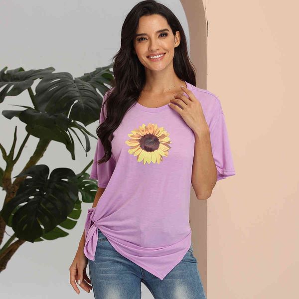 

women's plus size hy3530# loose small daisy short sleeve casual t-shirt