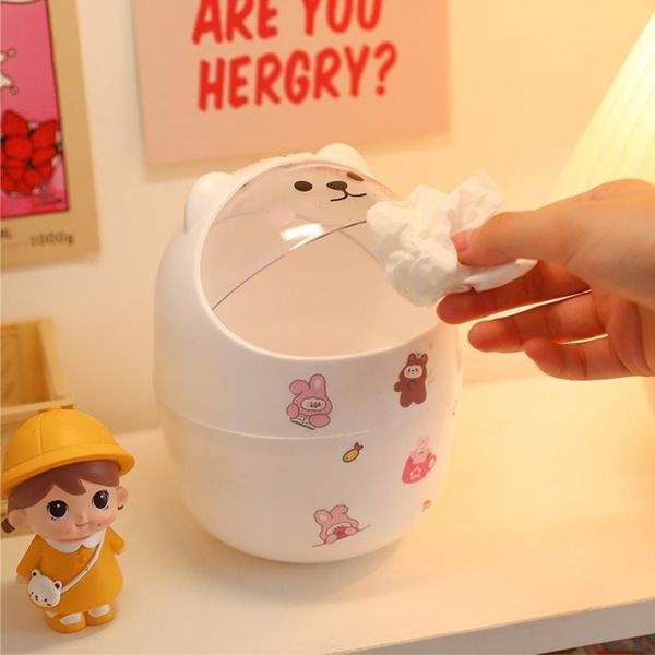

waste bins 1pc desk trash can ins deskwith lid mini kawaii cute bear bin storage box girl