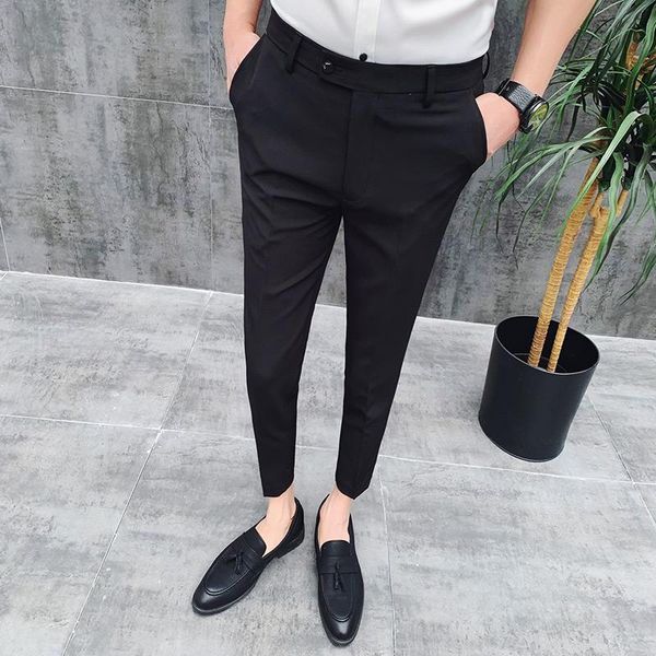

men's suits & blazers british style ankle length spring summer men dress pants stretched simple slim fit casual office trousers formal, White;black