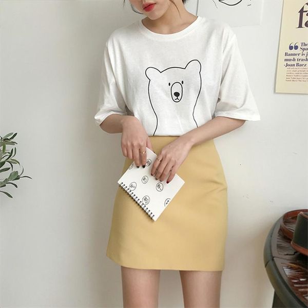 

cartoon bear print ladies and mens t shirts womens summer fashion short sleeved female harajuku graphic white top, White;black