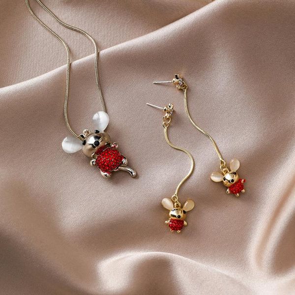 

earrings & necklace 2021 year zodiac rhinestone star cute small mouse drop for women girl fashion jewelry accessories, Silver