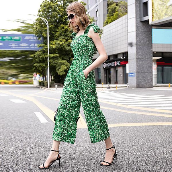 

women's jumpsuits & rompers summer fashion party elegant chic casual sling print trousers waist stretch slim, Black;white