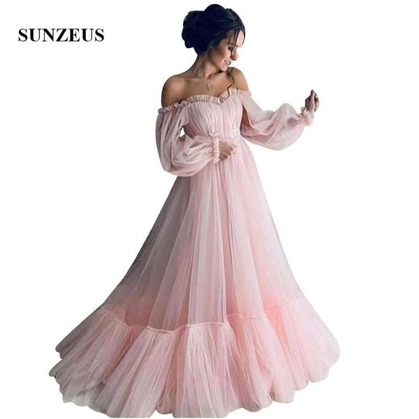 

party dresses long pink tulle evening off shoulder sweetheart sleeves formal gowns women vestidos elegantes, White;black