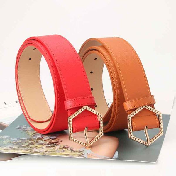 

belts trend hexagonal alloy buckle imitation leather ladies belt fashion korean version of the wild girl clothing decorative, Black;brown