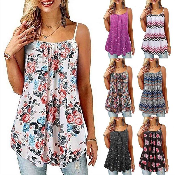 

bohemian sling summer womens tanks plus size 5xl 6xl women sleeveless camisole loose casual shirt, White