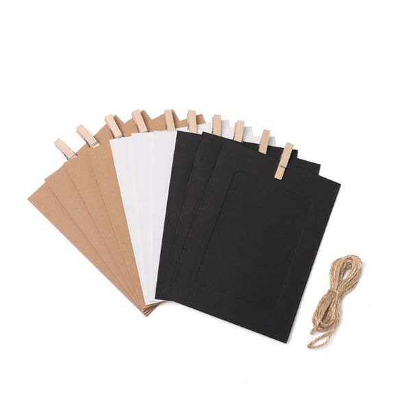 

frames and mouldings 1set diy kraft paper po 3-6 inch hanging wall pos picture frame with clips rope party supplies