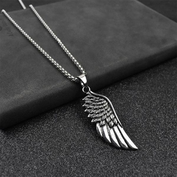 

pendant necklaces punk retro feather angel wing necklace men's hip hop chain jewelry wholesale, Silver