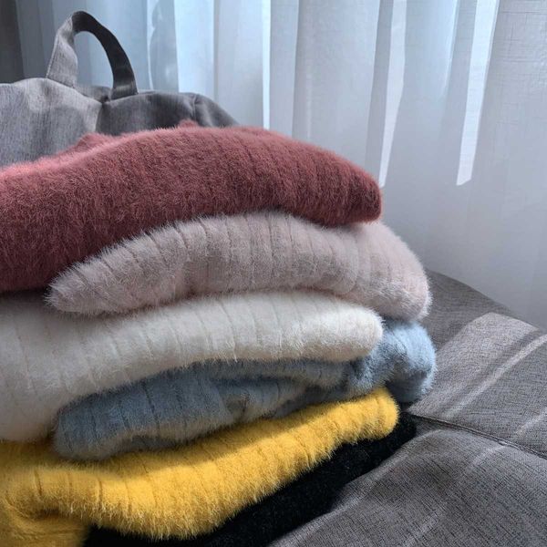 

women's sweaters winter super soft mink veet half-collar bottoming outer sweater pullover wrf1, White;black