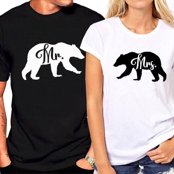 

women's t-shirt print bear animal for men and women summer black tee shirt plus size couple lovers, White