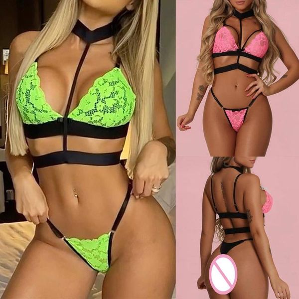 

bras woman ladies underwear set bra cexy contrast lace lingerie 2pcs suit without bones sostenes de mujer, Red;black