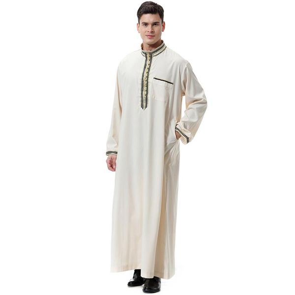 

ethnic clothing pakistan india muslim fashion applique stand collar dubai abaya kaftan men's robe long sleeve arabian prayer clothes, Red