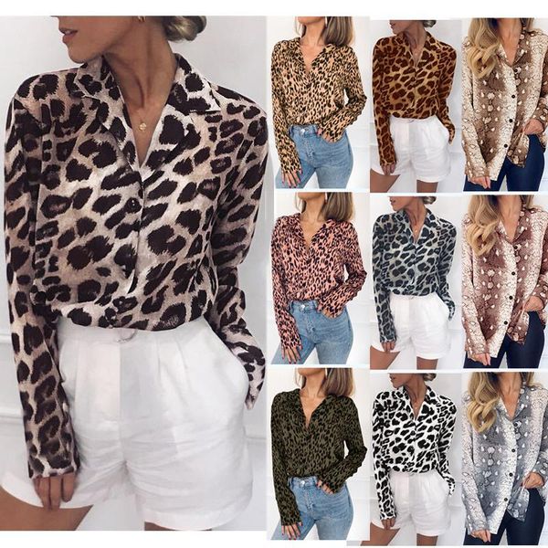 

leopard print blouse 2021 women chiffon shirt spring long sleeve snake plus size elegant ladies blouses women's & shirts, White