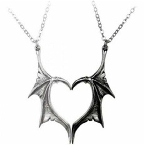 

pendant necklaces personality punk heart angel demon wing necklace for women men lovers couples vinatge statement link rope chain jewelry, Silver