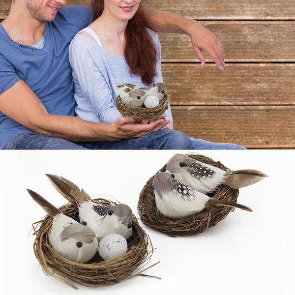 

bird cages 1 set artificial feathered birds & nest egg creative craft sculpture lawn arts ornaments home garden decoration