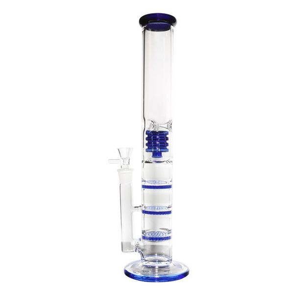 18 polegadas de vidro azul de vidro azul bongos grandes cachimbos fumar tubos água bong com três turbinas percoladores w / catcher de gelo com 18mm feminino tigela