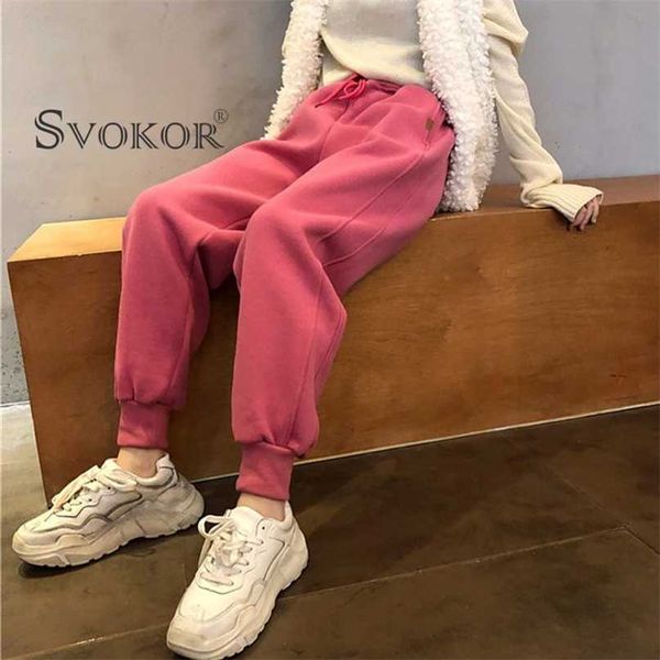

svokor winter plus fleece pants trousers thickened all-match sport loose leggings harem 211007, Black;white