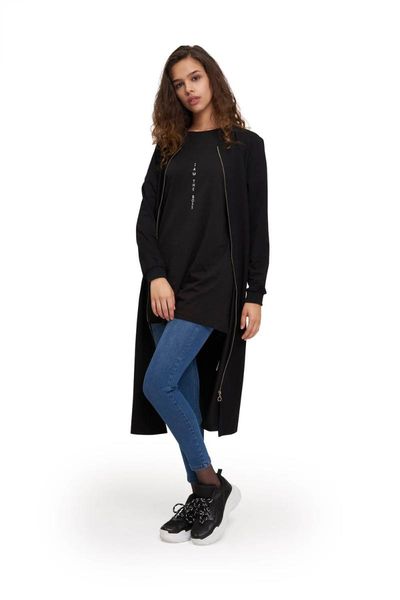 

women's jackets long zippered bomber, Black;brown