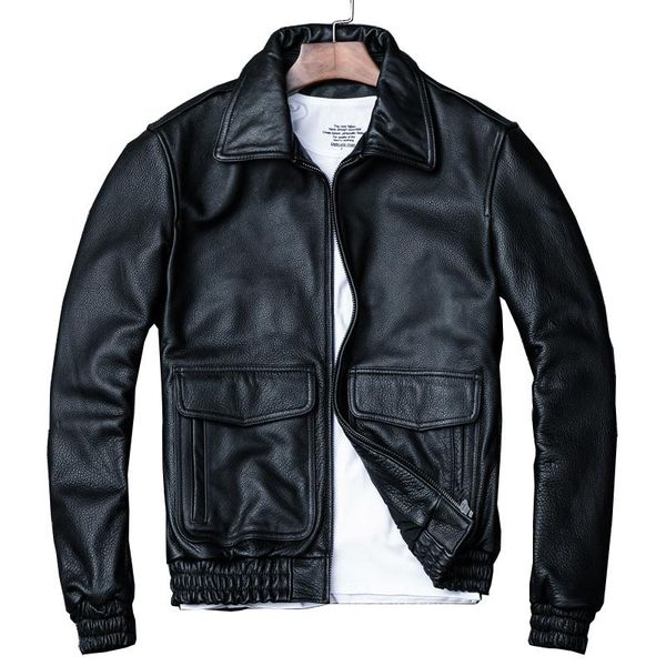 

men's leather & faux plus size 4xl natural real cow coat a2 pilot jacket for male black short spring autumn a080