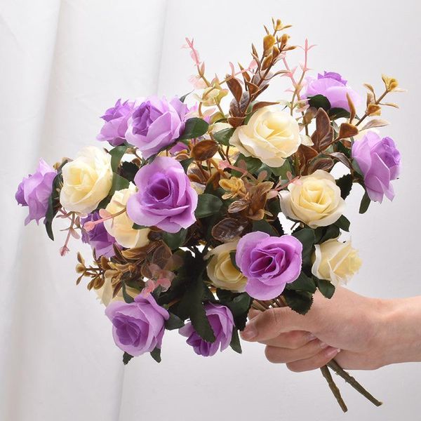 

decorative flowers & wreaths 1/2bouquet silk tea rose bride bouquet for christmas home wedding decoration european retro style fake artifici