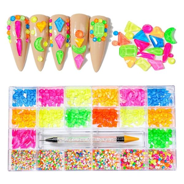 

nail art decorations 21 grids rhinestones kit multi shapes colors with picker set for nails diy makeup decor crafts supply salon home, Silver;gold