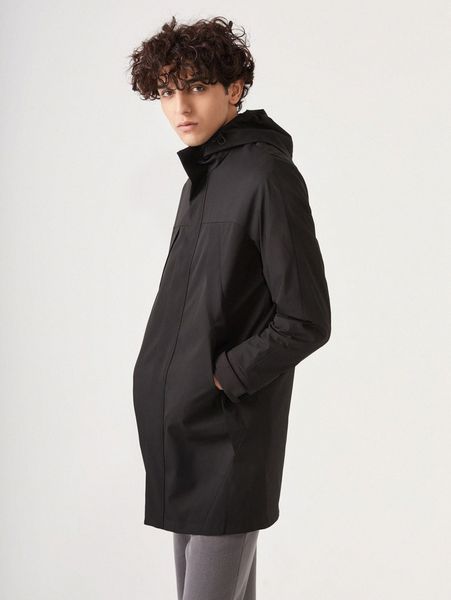 

men slant pockets drawstring hooded trench coat e6pp#, Black;brown