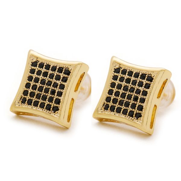 Square Prato Preto e Branco Hip Hop Micro Zircon 18K Brincos Geométricos Do Gold Quadrado Para Homens Ear Anéis