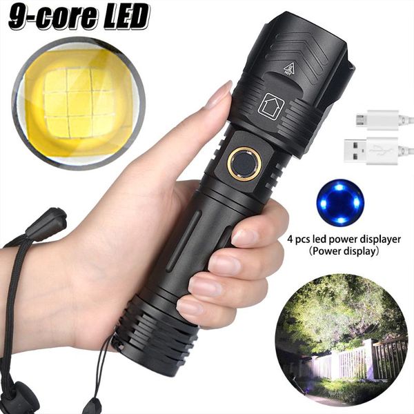 

flashlights torches powerful 9 core xhp100 led usb rechargeable hand lamp xhp90 torch zoomable tactical flash light for outdoor c