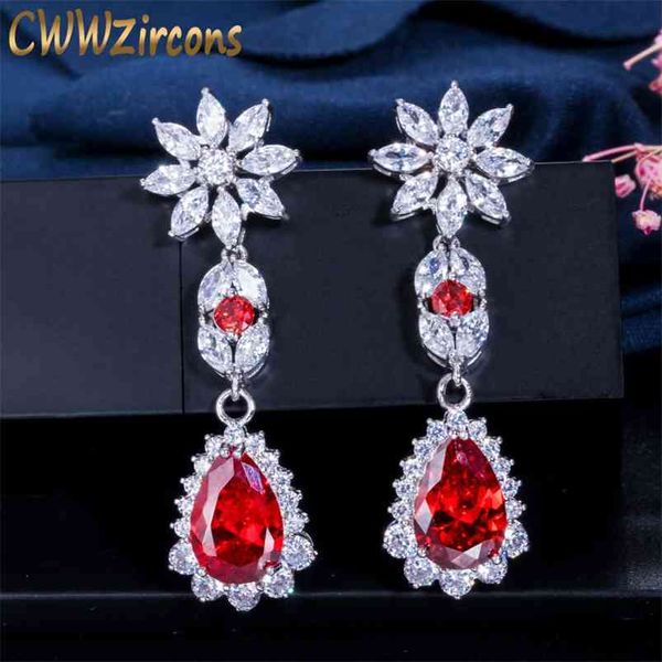 

unique long dangle flower water drop cubic zirconia women earrings for brides jewelry accessories cz369 210714, Silver