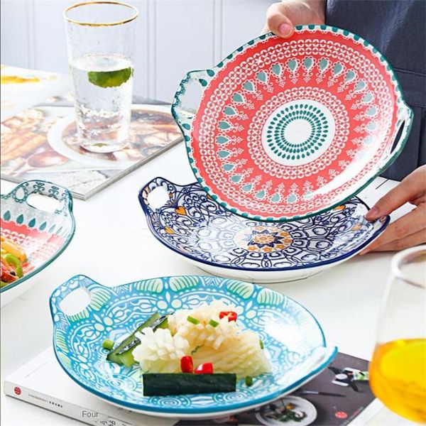 

flatware sets ceramic bakeware household hand painted salad plate rice bowl binaural baking pan kitchen tableware single handle gh1216