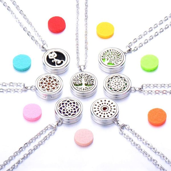 

pendant necklaces 4 styles aroma locket necklace magnetic stainless steel essential oil diffuser perfume jewelry, Silver