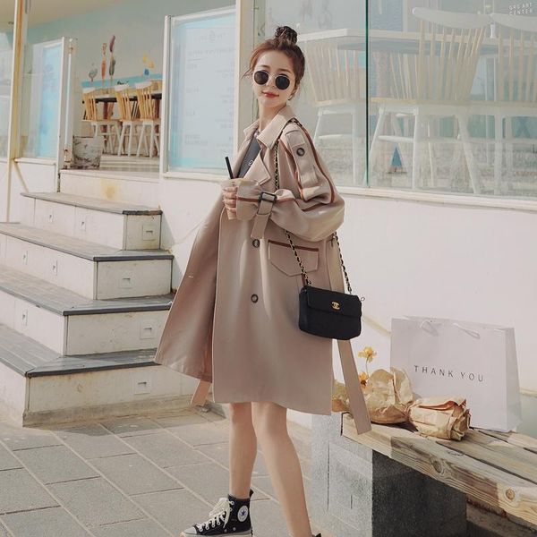 

women's trench coats now autumn hemming windbreaker 153-f, Tan;black
