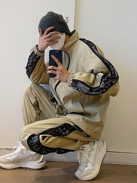 

men's jackets autumn cashew blossom zipper stitching loose ins brand fried street sports suit and women's ruffian handsome work, Black;brown