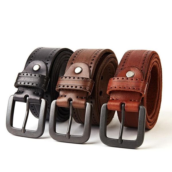 

fashion leather belt men's pin buckle business formal pure cowhide belts, Black;brown