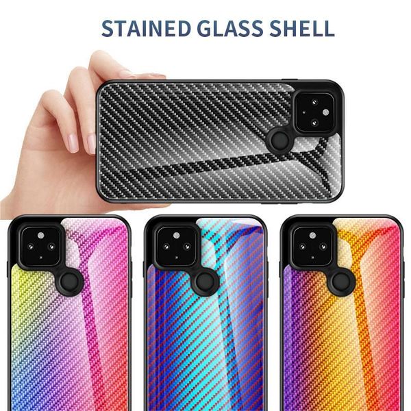 

cell phone pouches colorful tempered glass case for google pixel 4a 5g carbon fibre back cover 4 4xl 3a 3axl 3 coques
