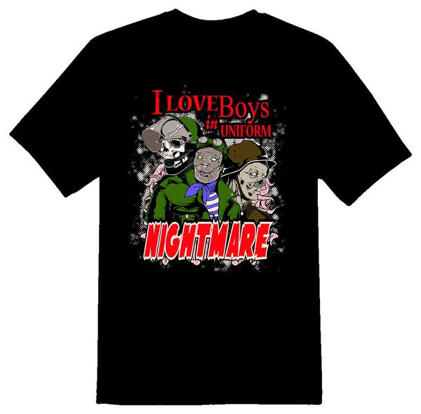 

nightmare i love boys in uniform black or white tee shirt, White;black