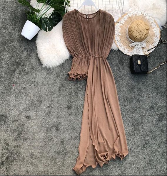 

womens shirts summer pleated round neck slim chiffon shirt casual wild sleeveless solid color fashion personality wa479, White